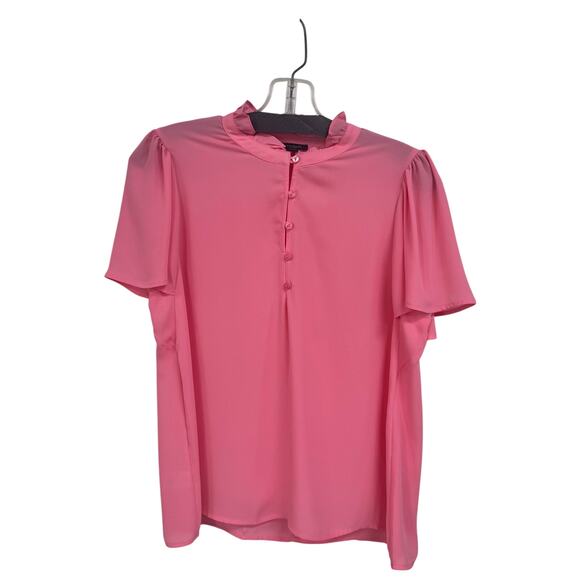 Ann Taylor Factory Pink Short Sleeve Half Placket Blouse Womens Small AS IS - Picture 1 of 7
